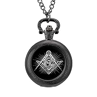 Freemasonry Masonic Masonry Classic Quartz Pocket Watch with Chain Arabic Numerals Scale Watch
