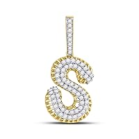 The Diamond Deal 10kt Yellow Gold Mens Round Diamond Letter S Charm Pendant 1-1/3 Cttw