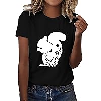 Under Shirts for Women Womens Loose Fit Tshirts Short Sleeve Summer Tops Casual Cute Squirrel Graphic T Shirts