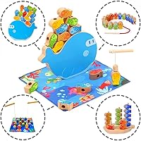 Smiim Educational Toy Montessori Toy (Materials and Paint Safety Tested), Birthday Gift, For 1 Years, 2 Years, 3 Years, 4 Years, 5 Years, Baby Toys, Boys, Girls, Balance Game, Fishing, String Loop,