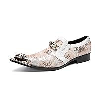 Mens Loafer Mocassinss Metal-Tip Toe Genuine Leather Crystal Decor Hard Sequins Fireworks Fashion Comfort Dress Formal Shoes