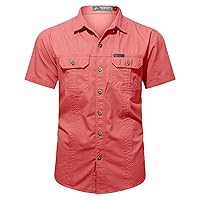 Mens Safari Shirts Cargo Work Shirt Military Tops Button Down Army Tactical Shirt Summer Outdoor Fishing Camping Tops