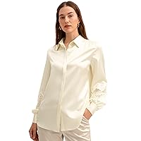 LilySilk 22 Momme Pure Silk Blouse for Women Elegant Lace Stitched Long Sleeves Retro Classic Shirt for Ladies