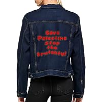 Save Palestine Women's Denim Jacket - Slogan Ladies Denim Jacket - Unique Denim Jacket