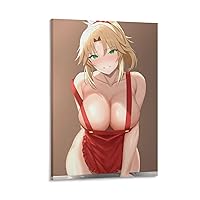 Anime Fate Poster Canvas Wall Art Sexy Girl Mordred Suspender Skirt No Bra Room Decor College Decor 24x36inch(60x90cm) Frame-style