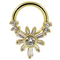 Sparking Flower Cz Stones 16 Gauge 316L Surgical Steel Hinged Clicker Segment Ring, Cartilage, Helix Ring Piercing Jewelry