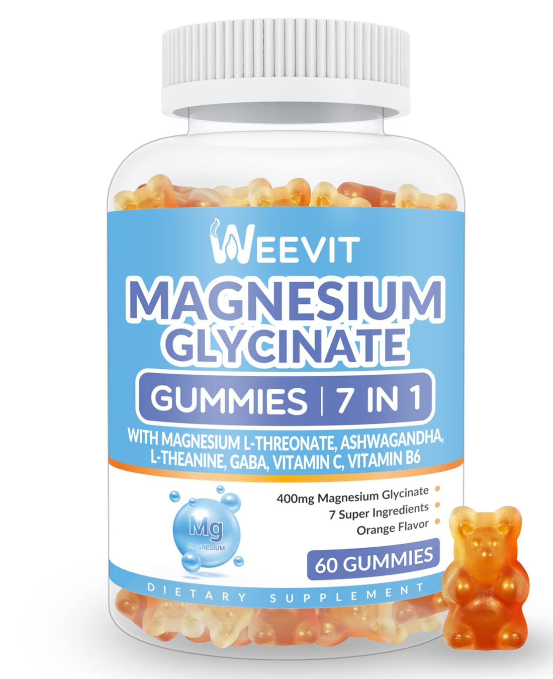 Magnesium Glycinate Gummies 400mg for Women and Men with Magnesium L-Threonate 200mg | Magnesium Supplements Gummies with Ashwagandha, L-Theanine, GABA, Vitamin C, B6