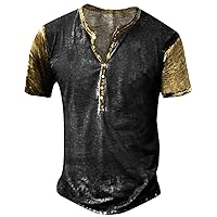 Men's Basic Graphic T-Shirt Western Printed Short Sleeve Henley Shirt Athletic Running Gym Workout Casual Blouse