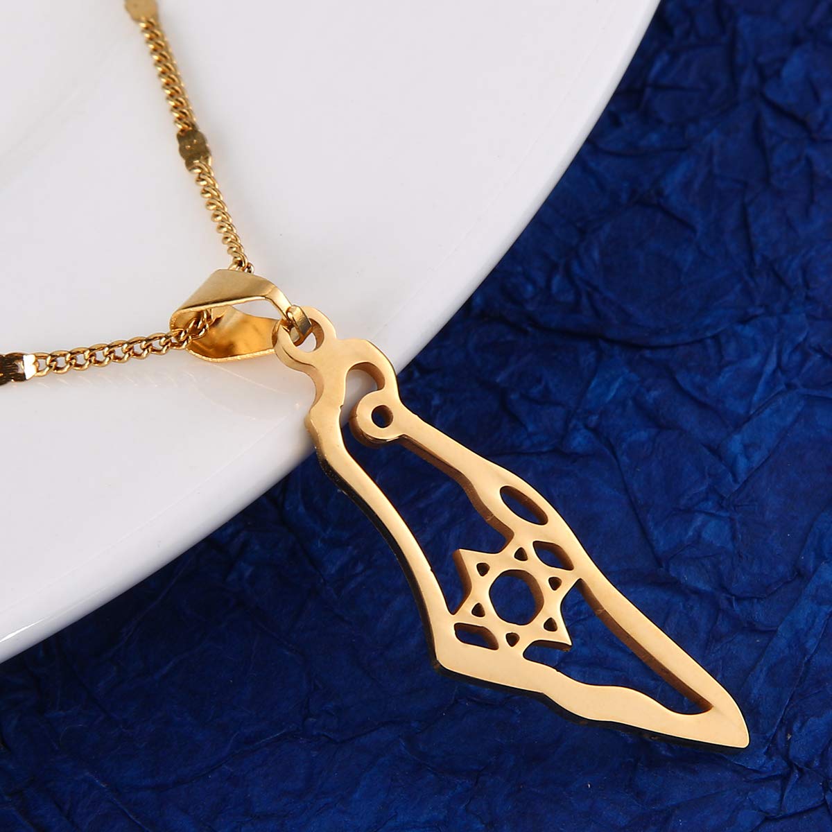 Stainless Steel Israel Map Pendant Necklace Hexagram Magen David Jewelry Star of David Jewish Jewelry