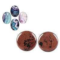 SUNYIK Pack of 2 Oval Shaped Fluorite Crystals Thumb Worry Stones Set of 4 & Mahogany Obsidian Polished Round Worry Stone Set of 2