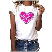 Valentines Shirts for Women Trendy Love Heart Graphic Tee Shirts Basic Crew Neck Short Sleeve Blouse Loose Fit Tops