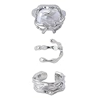 3Pcs Silver Pearl Rings for Women,Stackable Rings Silver Heart Butterfly Ring Set Adjustable Silver Rings Personality Ring Fine Jewelry for Women Accessories Gift