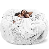 Giant Fur Bean Bag Chair Cover for Kids Adults, (No Filler) Living Room Furniture Big Round Soft Fluffy Faux Fur Beanbag Lazy Sofa Bed Cover (Snow Black, 7FT)