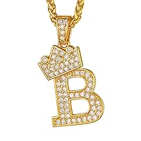 Crown Initial Letter Necklace, 18K Gold Plated Cubic Zirconia CZ Pave Monogram Pendant with 22