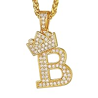 Suplight Crown Initial Letter Necklace, 18K Gold Plated Cubic Zirconia CZ Pave Monogram Pendant with 22