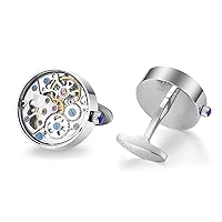 Men's Stainless Steel Wind-up Movement Cufflinks Covered with Glass
