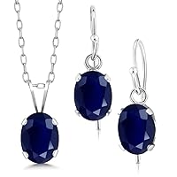 Gem Stone King 925 Sterling Silver Oval 7X5MM Gemstone Birthstone Pendant and Earrings Jewelry Set For Women With 18 Inch Silver Chain