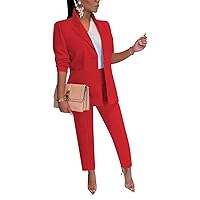 Women's Blazer and Pants 2 Piece Suits 2023 Fall Fashion Solid Color Casual Blazer Sets