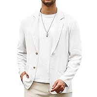 Runcati Mens Casual Linen Blazer Suit Jacket Two Button Slim Fit Lightweight Business Sport Coats