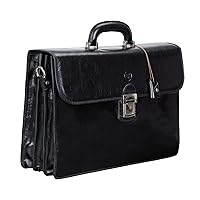 Maxwell Scott - Personalized Mens Luxury Leather Classic Work Briefcase with Shoulder Strap - 3 Section - The Paolo3