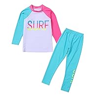 Hiheart Girls Boys 2 Piece Long Sleeve Rash Guard Swimsuit UPF 50+ Sun Protection Bathing Suit