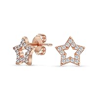 Unisex USA American Patriotic Rock Star Sparkling Pave Black Crystals Pink Celestial Stars Stud Earrings For Women Teen Rose Gold .925 Sterling Silver