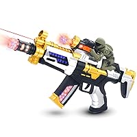 Light Up Machine Gun Toys with Infrared Ray & Cool Lighting & Fighting Sound & Unique Barrel Telescopic Action, Pretend Play Toy Handguns Party Favor, Gifts for Boys (Batteries Not Included) (Gold)