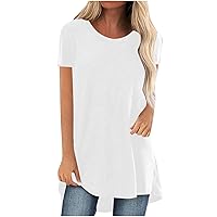 Plus Size Womens Basic Short Sleeve Casual Tunic Tops Summer Crewneck Fashion Oversized Flowy Solid Color T-Shirts