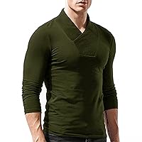 Men's Casual Pullover Sweatshirt Shawl Collar Regular Fit Long Sleeve Solid Color Lightweight Shirt Basic T-Shirts Tops