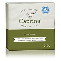Caprina Fresh Goat’s Milk Soap Bar, Olive Oil & Wheat Proteins, Cleanses Without Drying, Biodegradable Soap, Moisturizing, Vitamin A, B2, B3, and More. 3 count (Pack of 8)