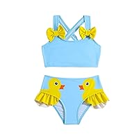 Girl's 2 Piece Bikini Set Cartoon Print Criss Cross High Waist Bikini Bow Front Swimsuit Bathing Suit Beachwear