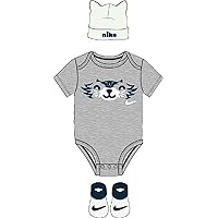 Nike Infant 3-Piece Blue Box Set: Includes Onesie, Booties and Hat - 0-6 Months (Grey/Blue/White)