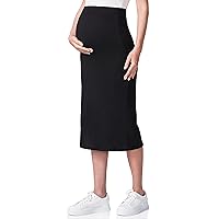 POSHDIVAH Women's Maternity Skirt Over The Belly Midi High Waisted Solid Stretchy Pregnancy Pencil Skirt