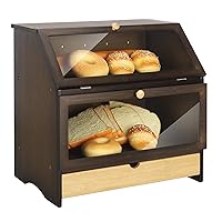 HOMEKOKO Large Bamboo Two-layer Bread Box With Drawer, Double Layers Large Bread Box for Kitchen Counter, Wooden Large Capacity Bamboo Bread Food Storage Bin (BROWN)