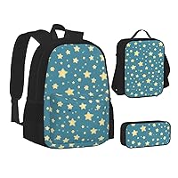 Five-Pointed Star Print Pattern Backpack, Laptop Backpack With Lunch Bag And Storage Box 3 Piece Set, 15 Inch Large Backpack