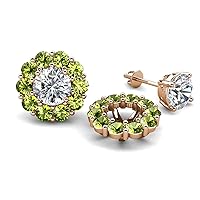 Round Peridot 2.31 ctw Halo Jackets for Stud Earrings in 14K Gold