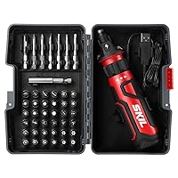 Rechargeable 4V Cordless Screwdriver with Circuit Sensor Technology Includes 45pcs Bit Set, USB Charging Cable, Carrying Case - SD561204