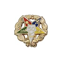 Order of The Eastern Star 50 Year Masonic Lapel Pin - [Gold & White][3/4'' Diameter]