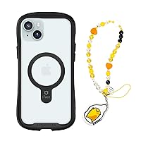 iFace iPhone 15 Plus Tempered Glass Case (MagSafe Compatible) (Black) + Gudetama The Lazy Egg Beaded Phone Strap