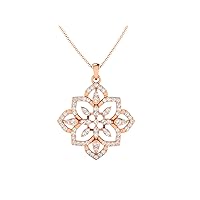 Certified 18K Gold Flower Pendant in Round Natural Diamond (0.63 ct) with White/Yellow/Rose Gold Chain Engagement Necklace for Women