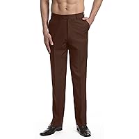 Men's Dress Pants Trousers Flat Front Slacks Chocolate Brown Color
