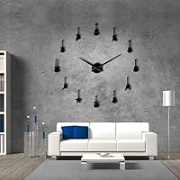 Guitar Variety Music DIY Giant Wall Clock Music Room Decor Frameless Big Needles Large Wall Clock Rock n Roll Guitar Wall Watch (Black)