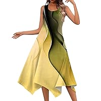 Tank Swing Dress Trendy Flowly Office Sundress for Women Spring Sleeveless Round Neck Loose Fit Ruched Stretch Dresses