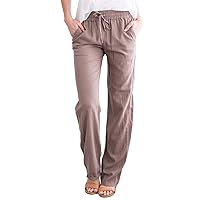 Andongnywell Women's Solid Color Cotton Soft Lounge Pants Wide Leg with Pockets Drawcord Sweatpants Trousers