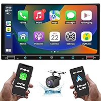 Double Din Car Stereo for Wireless Apple Carplay&Android Auto,7Inch Touch Screen Car Audio Compatible Voice Control/Backup Camera/Bluetooth5.2/MirrorLink/SWC/AM/FM/2USB/AUX/MIC/DSP (Touch+cam1)