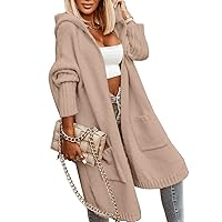 Aoysky Womens Long Cardigans Cable Knitted Open Front Oversized Hooded Outerwear Sweater Coat