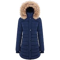 BodiLove Women's Winter Thicken Coats Puffer Jacket With Removable Fur Hood Zipper and Flannel Lining