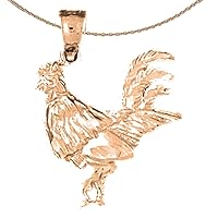 Bird Necklace | 14K Rose Gold Rooster Pendant with 18