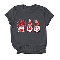 Valentine's Day Shirts Women Cute Three Gnomes T-Shirt Love Heart Graphic Tees Valentine Gift Short Sleeve Tops