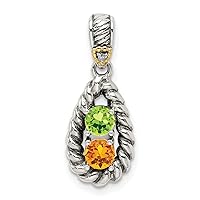 Jewels By Lux 925 Sterling Silver & 14k Diamond Mothers Charm Pendant on 18in Chain (Length 18 in Width 0.8 mm)